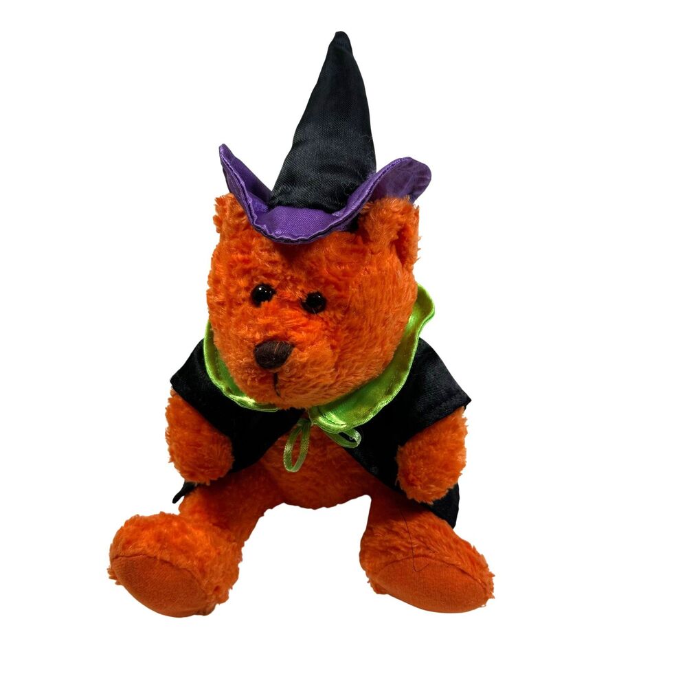Halloween Bear Plush Orange Witch Teddy Bear Cute Holiday Decor Costume Kids Toy